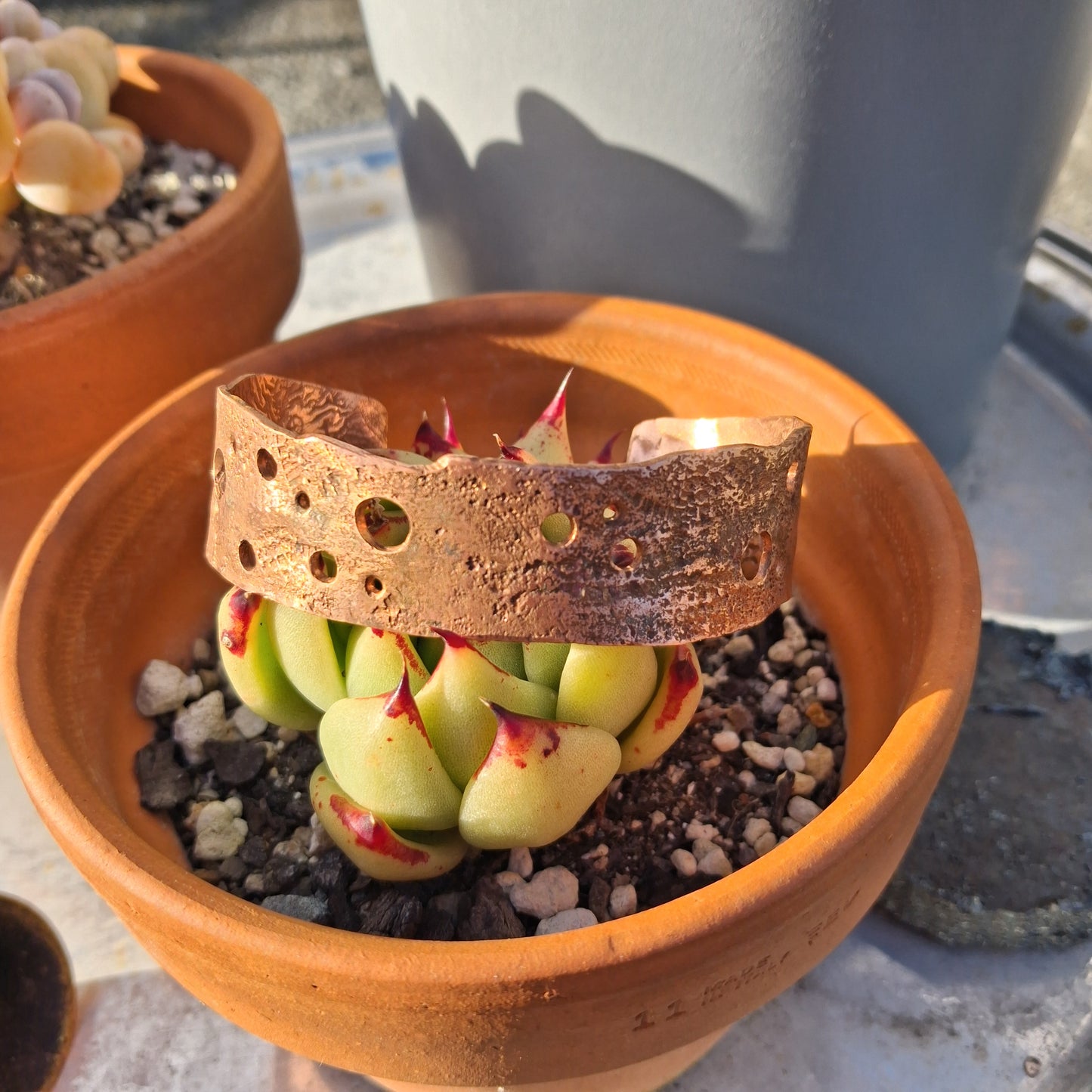 heavily textured copper cuff with reticulation