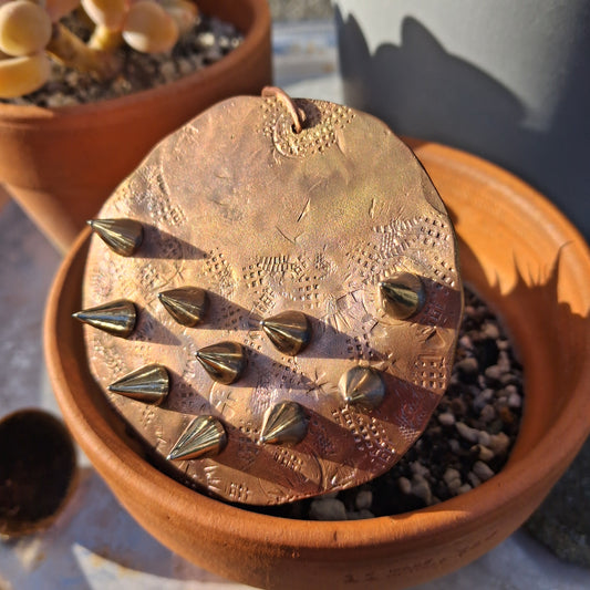 Textured copper disc with stainless steel spikes